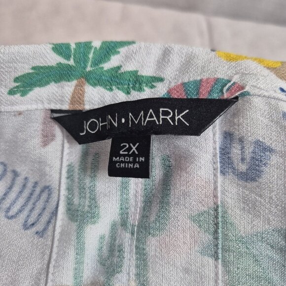 John Mark Womens  Retro American Cities 3/4 Sleeve Button Up Shirt  Size 2X 53 - Picture 13 of 14